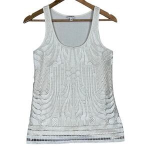 Express Lace Overlay Tank Top Womens XS Creamy Beige Stretch Scoop Neck Y2K